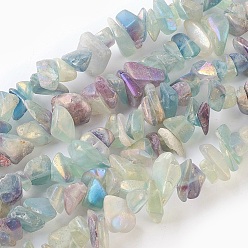 Pale Turquoise Natural Electroplated Fluorite Beads Strands, Chip, Pale Turquoise, 7~23x5~13x2~10mm, Hole: 1.2mm, about 6.6~7 inch(17~18cm)
