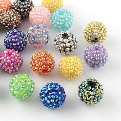 Couleur Mélangete Ab-perles de couleur strass de résine, avec des perles rondes acryliques à l'intérieur, pour les bijoux de bubblegum, couleur mixte, 22x20mm, Trou: 2~2.5mm