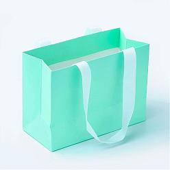 Turquoise Sacs en papier, sacs-cadeaux, sacs à provisions, avec poignées en ruban, rectangle, turquoise, 15.5x11.5x7 cm