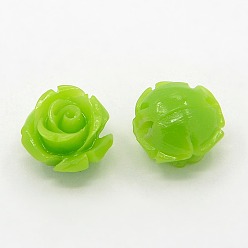 Vert Jaune Corail synthétique 3 d fleur rose perles, teint, vert jaune, 14~15x9mm, Trou: 1.5mm