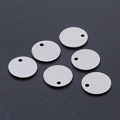 Stainless Steel Color 201 Stainless Steel Laser Cut Charms, Blank Stamping Tag, Flat Round, Stainless Steel Color, 10x1mm, Hole: 1.2mm