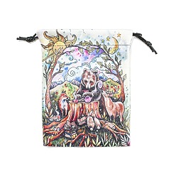 Bear Double Face Printed Velvet Storage Bags, Drawstring Pouches Tarot Cards Packaging Bag, Rectangle, Bear, 17.9x13cm