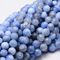 Cornflower Blue Dyed Natural Agate Faceted Round Beads Strands, Cornflower Blue, 10mm, Hole: 1mm, about 38pcs/strand, 14.5 inch