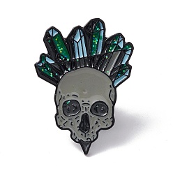 Colorful Skull Enamel Pin, Halloween Alloy Brooch for Backpack Clothes, Electrophoresis Black, Colorful, 35x26x1.5mm