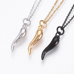 Mixed Color 304 Stainless Steel Pendant Necklaces, Horn of Plenty/Italian Horn Cornicello,Mixed Color, 17.71 inch(45cm), 1.5mm