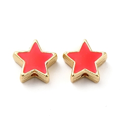 Red Rack Plating Alloy Enamel Beads, Star, Golden, Red, 11x11x5mm, Hole: 1.6mm