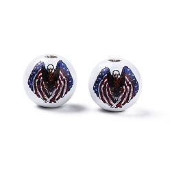 Eagle Perles en bois imprimées sur le thème de la fête de l'indépendance, ronde, colorées, motif d'aigle, 15.5x15mm, Trou: 3.5mm