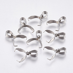 Stainless Steel Color 201 Stainless Steel Pinch Bails, Stainless Steel Color, 15.5mm, Hole: 3.5x4.5mm, Pin: 0.6mm, Bail: 11x3mm