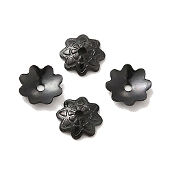 Electrophoresis Black 304 de acero inoxidable tapas de cuentas, flor, multi-pétalo, electroforesis negro, 7.5x7x2 mm, agujero: 2 mm