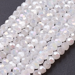 White Electroplate Glass Beads Strands, Imitation Jade, Faceted, Round, White, 3mm, Hole: 1mm, about 100pcs/strand, 11.5 inch