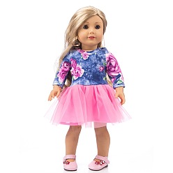 Hot Pink Flower Pattern Cotton Doll Dress, Doll Clothes Outfits, Fit for American 18 inch Girl Dolls, Hot Pink, 235mm