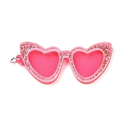 Rose Nacré Acrylique opaque gros pendentifs, avec anneau de saut en fer platine, charmes de lunettes, perle rose, 57x26x5mm, Trou: 5mm