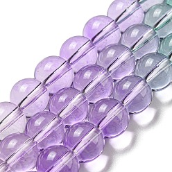 Lilas Brins de perles de quartz synthétiques teints et chauffés, perles rondes de couleur dégradée, lilas, 10mm, Trou: 1mm, Environ 41~42 pcs/chapelet, 14.76''~15.16'' (37.5~38.5 cm)