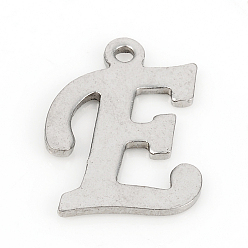 Letter E 201 Stainless Steel Pendants, Laser Cut, Letter, Stainless Steel Color, Letter.E: 14x10x1.2mm, Hole: 1mm