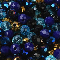 Azul Medio Perlas de vidrio, facetados, Rondana plana, azul medio, 10x8 mm, agujero: 1 mm, Sobre 560 unidades / 500 g