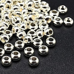 Серебро Латунь плоские круглые шариков прокладки, серебряные, 6x4 мм, отверстие : 2 мм