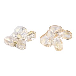 Goldenrod Transparent Spray Painted Glass Beads, with Glitter Powder, Bowknot, Goldenrod, 14x16x6mm, Hole: 1mm