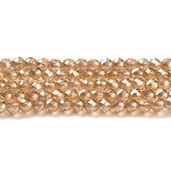 Marron Sablonneux Transparentes perles de verre de galvanoplastie brins, perle plaquée lustre, ronde à facettes, Sandy Brown, 2mm, Trou: 0.7mm, Environ 184~187 pcs/chapelet, 14.45'' (36.7 cm)