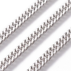 Stainless Steel Color 304 Stainless Steel Cuban Link Chains, Chunky Curb Chains, with Spool, Unwelded, Stainless Steel Color, 4.5x1.8mm, Link: 7x4.5x0.8mm, about 32.8 Feet(10m)/roll
