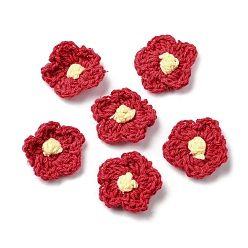 FireBrick Cotton Thread Knitted Ornament Accessories, Flower, FireBrick, 23.5~25x24~25x4.5~5mm