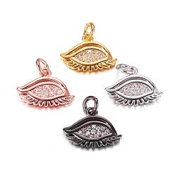 Mixed Color Brass Micro Pave Cubic Zirconia Charms, Eye, Mixed Color, 11x14.5x2mm, Hole: 3mm