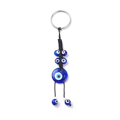 Bleu Porte-clés pendentif plat rond mauvais œil, avec du fil de nylon tressé, pour femmes hommes sac de voiture clé pendentif, bleu, 13 cm