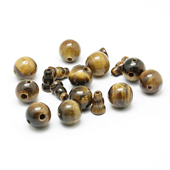 Œil De Tigre Tigre naturel oeil perles bouddhistes, 3 perles trou gourou, perles t-percées, classe ab,  accessoires de bijoux bouddha, verge d'or noir, tour: 8 mm, trou: 1~2 mm, bouchon: 8~10x10 mm, Trou: 1~2mm