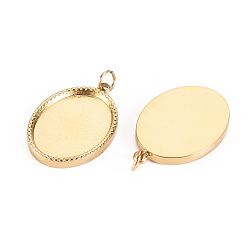 Real 14K Gold Plated 304 Stainless Steel Pendant Cabochon Settings, with Jump Rings, Oval, Real 14K Gold Plated, Tray: 16x12mm, 20.5x14x2.5mm, Jump Ring: 3.8x0.5mm, 2.8mm inner diameter