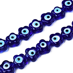 Medium Blue Handmade Evil Eye Lampwork Beads Strands, Flower, Medium Blue, 11x12x6mm, Hole: 1.6mm, about 33pcs/strand, 14.57 inch(37cm)