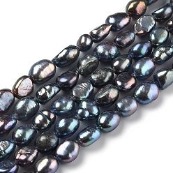 Dark Slate Blue Natural Cultured Freshwater Pearl Beads Strands, Two Sides Polished, Dyed, Dark Slate Blue, 6~8x5.5~6.5mm, Hole: 0.6mm, about 45pcs/strand, 14.37 inch(36.5cm)