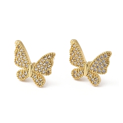 Real 18K Gold Plated Butterfly Brass Micro Pave Cubic Zirconia Stud Earrings for Women, Real 18K Gold Plated, 11x13.5mm