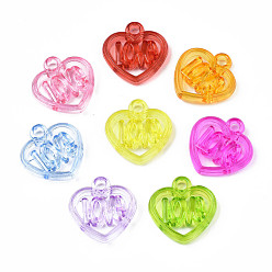 Mixed Color Acrylic Pendants, Heart with Word, Mixed Color, 21x20.5x4.5mm, Hole: 3mm, about 580pcs/500g
