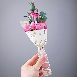 Rose Quartz Handmade Plastic Artificial Bouquet Flower, with Hexagon Prism Natural Rose Quartz, for DIY Wedding Party Decoration, 80~90mm