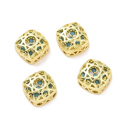 Turquoise Eco-friendly Brass Cubic Zirconia Multi-Strand Links, Cadmium Free & Lead Free, Square, Golden, Turquoise, 8x8x5mm, Hole: 1.2mm