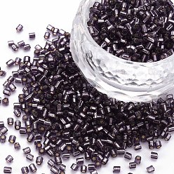 Pourpre Moyen Perles de bugle en verre, Argenté, support violet, 1.8~2.2x1.8~2mm, Trou: 0.8~0.9mm, environ 15000 pcs / livre