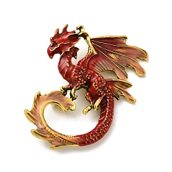 FireBrick Dragon Enamel Pin Brooches, Antique Golden Alloy Rhinestone Badge for Backpack Clothes, FireBrick, 56x41x17mm, Hole: 5x3.5mm