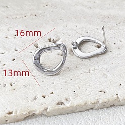 Teardrop Platinum Brass Stud Earrings Findings, with 925 Sterling Silver Pins and Loops, Teardrop, 16x13mm