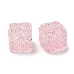 Бледно-Розовый Бусины из cмолы, со стразами, друзовый куб, розовый жемчуг, 16x16x16 мм, отверстие : 3.6 мм