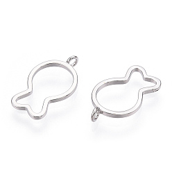 Real Platinum Plated Rhodium Plated 925 Sterling Silver Charms, Hollow Fish Charms, Nickel Free, Real Platinum Plated, 14x8x1mm, Hole: 1.2mm