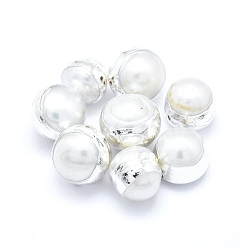 Platinum Natural Cultured Freshwater Pearl Beads, with Electroplated Polymer Clay, Round, Platinum, 11~14x10~14mm, Hole: 0.5~0.8mm