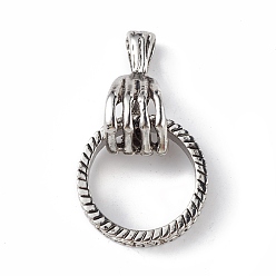 Antique Silver Alloy Pendants, Cadmium Free & Lead Free, Skull with Ring Charm, Antique Silver, 31.5x23x13mm, Hole: 4x5.5mm