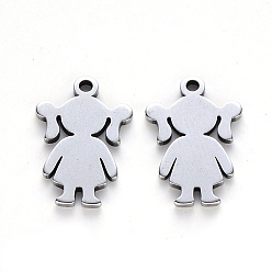 Stainless Steel Color 304 Stainless Steel Pendants, Laser Cut, Girl, Stainless Steel Color, 17x11x1mm, Hole: 1.4mm
