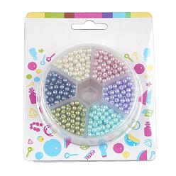 Color mezclado Juegos de microesferas de vidrio de la perla, pearlized, rondo, color mezclado, 4 mm, agujero: 1 mm, sobre 650 unidades / caja