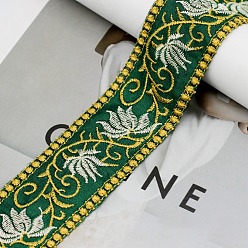 Verde Cinta de poliéster bordado, cinta de jacquard, accesorios de la ropa, floral, verde, 1-5/8 pulgada (40 mm), 10 yardas / rodillo