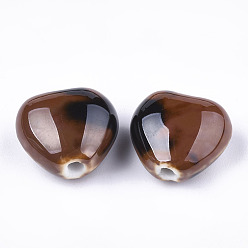 Brun Saddle Perles en porcelaine manuelles, fantaisie porcelaine émaillée antique, cœur, selle marron, 14~15x16x9~10mm, Trou: 2mm