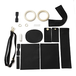 Черный Набор для изготовления сумок с бантом своими руками, включая аксессуары из искусственной кожи, погон, деревянные ручки-кольца, d-кольца из сплава, железа иглы, хлопок шнур, чёрные, 2.2~120x0.2~11x0.1~1.5 см
