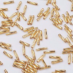 Oro Cuentas de bugle retorcidas de vidrio, colores metálicos, oro, 12x2 mm, agujero: 0.5 mm, sobre 5000 unidades / bolsa