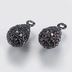 Bronze Micro cuivres ouvrent charmes de zircons, larme, noir, gris anthracite, 13.5~14x8mm, Trou: 1.2mm