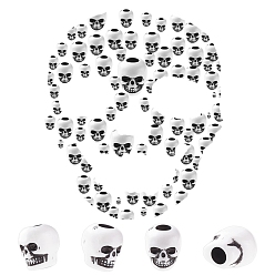 White Craft Style Acrylic Beads, Skull, White, 10x9x10mm, Hole: 3.5~4mm