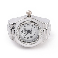 White 201 Stainless Steel Stretch Watchband Finger Ring Watches, Flat Round Quartz Watch for Unisex, White, 15x18mm, Watch Head: 19x27mm, Watch Face: 11.5mm